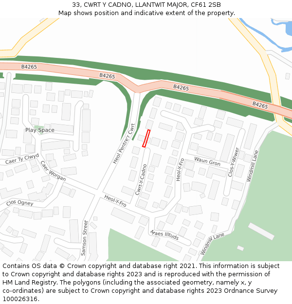 33, CWRT Y CADNO, LLANTWIT MAJOR, CF61 2SB: Location map and indicative extent of plot
