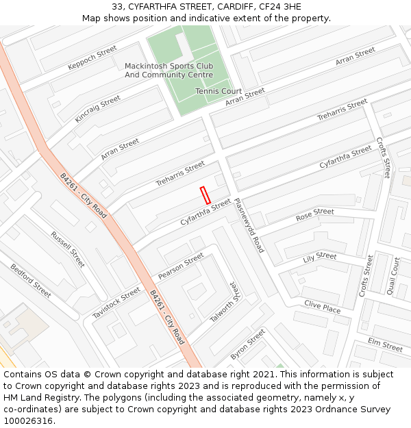 33, CYFARTHFA STREET, CARDIFF, CF24 3HE: Location map and indicative extent of plot