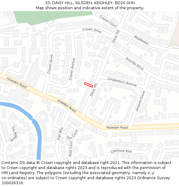 33, DAISY HILL, SILSDEN, KEIGHLEY, BD20 0HN: Location map and indicative extent of plot
