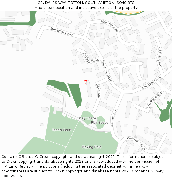 33, DALES WAY, TOTTON, SOUTHAMPTON, SO40 8FQ: Location map and indicative extent of plot