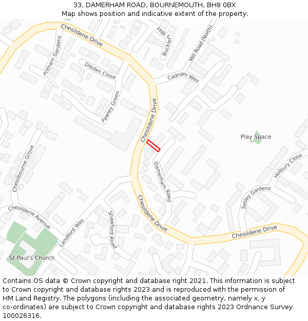 33, DAMERHAM ROAD, BOURNEMOUTH, BH8 0BX: Location map and indicative extent of plot