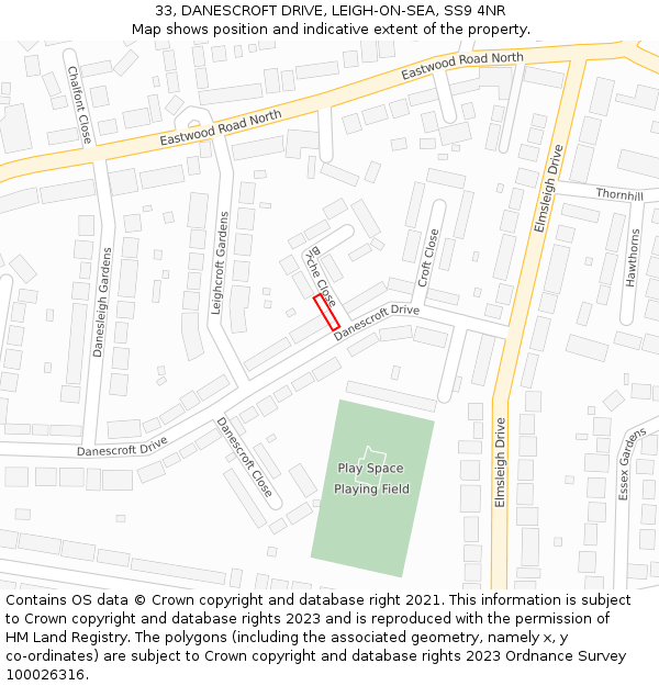 33, DANESCROFT DRIVE, LEIGH-ON-SEA, SS9 4NR: Location map and indicative extent of plot