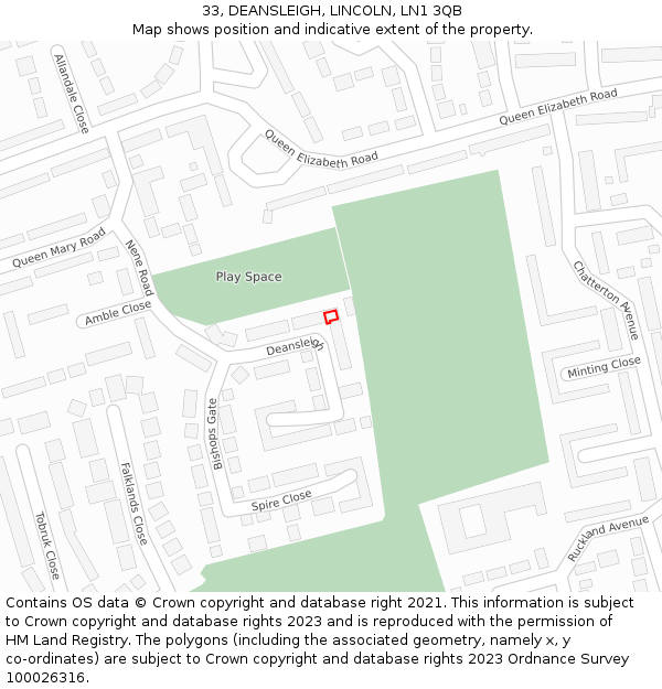 33, DEANSLEIGH, LINCOLN, LN1 3QB: Location map and indicative extent of plot