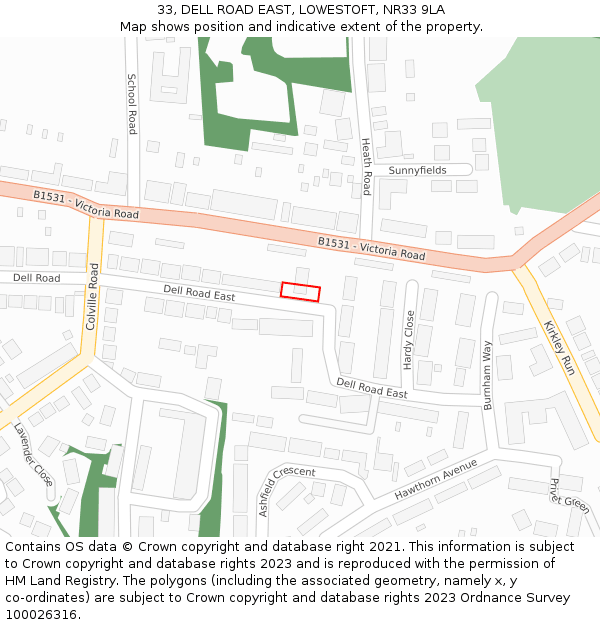 33, DELL ROAD EAST, LOWESTOFT, NR33 9LA: Location map and indicative extent of plot