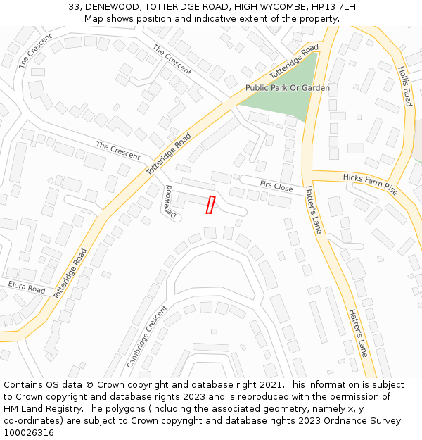 33, DENEWOOD, TOTTERIDGE ROAD, HIGH WYCOMBE, HP13 7LH: Location map and indicative extent of plot