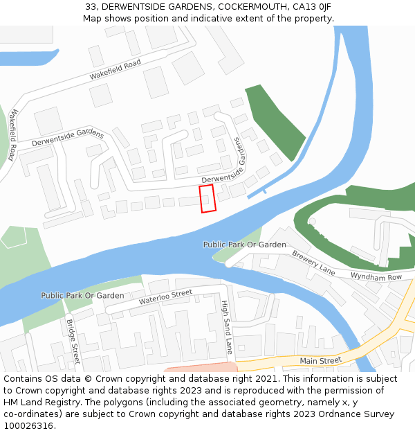 33, DERWENTSIDE GARDENS, COCKERMOUTH, CA13 0JF: Location map and indicative extent of plot