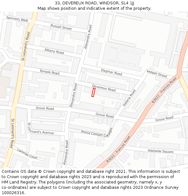 33, DEVEREUX ROAD, WINDSOR, SL4 1JJ: Location map and indicative extent of plot