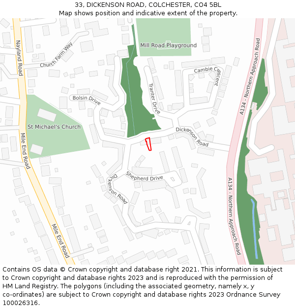 33, DICKENSON ROAD, COLCHESTER, CO4 5BL: Location map and indicative extent of plot