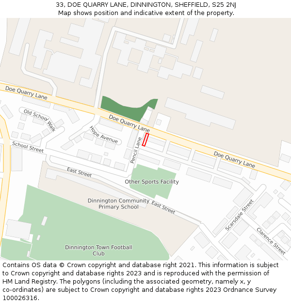 33, DOE QUARRY LANE, DINNINGTON, SHEFFIELD, S25 2NJ: Location map and indicative extent of plot