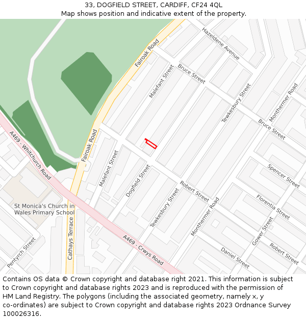 33, DOGFIELD STREET, CARDIFF, CF24 4QL: Location map and indicative extent of plot