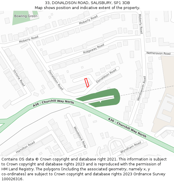 33, DONALDSON ROAD, SALISBURY, SP1 3DB: Location map and indicative extent of plot