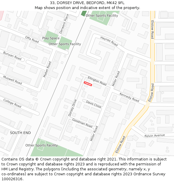 33, DORSEY DRIVE, BEDFORD, MK42 9FL: Location map and indicative extent of plot