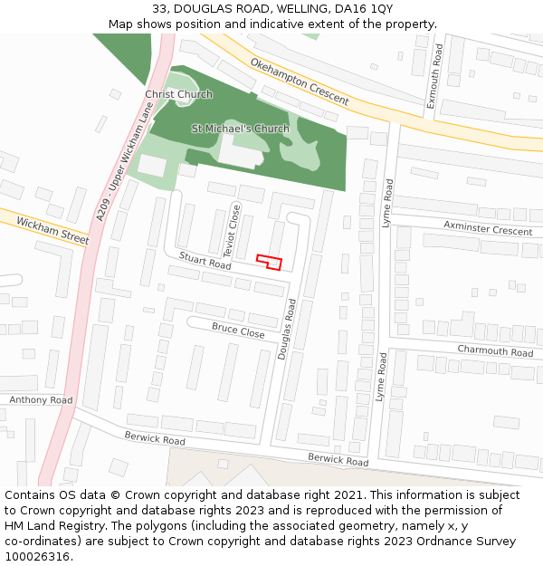 33, DOUGLAS ROAD, WELLING, DA16 1QY: Location map and indicative extent of plot