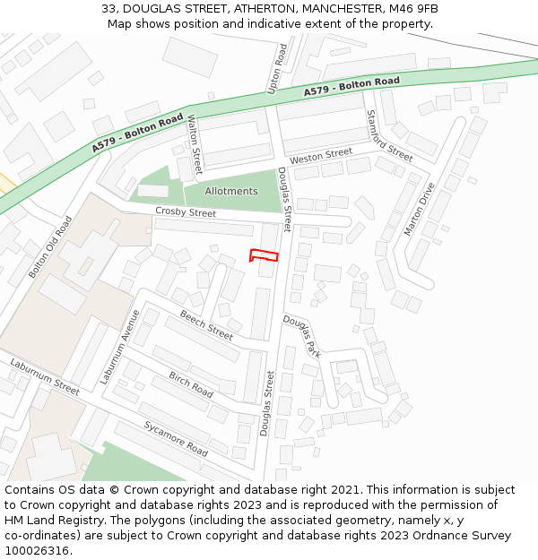 33, DOUGLAS STREET, ATHERTON, MANCHESTER, M46 9FB: Location map and indicative extent of plot