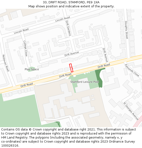 33, DRIFT ROAD, STAMFORD, PE9 1XA: Location map and indicative extent of plot