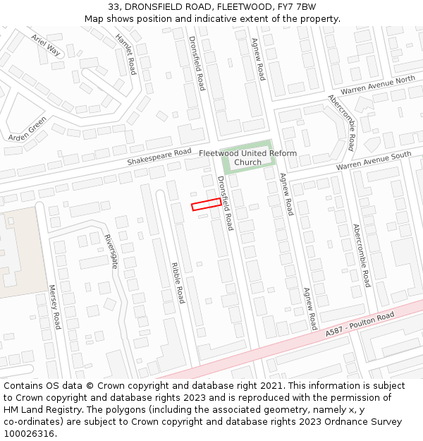 33, DRONSFIELD ROAD, FLEETWOOD, FY7 7BW: Location map and indicative extent of plot