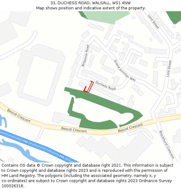 33, DUCHESS ROAD, WALSALL, WS1 4NW: Location map and indicative extent of plot