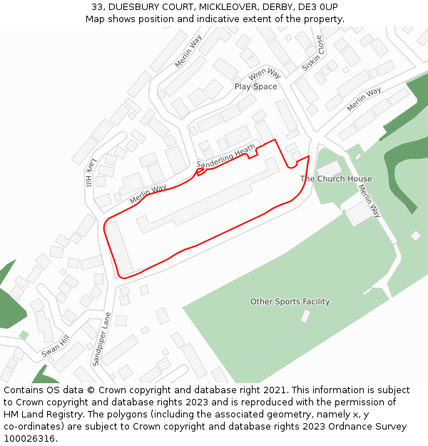 33, DUESBURY COURT, MICKLEOVER, DERBY, DE3 0UP: Location map and indicative extent of plot
