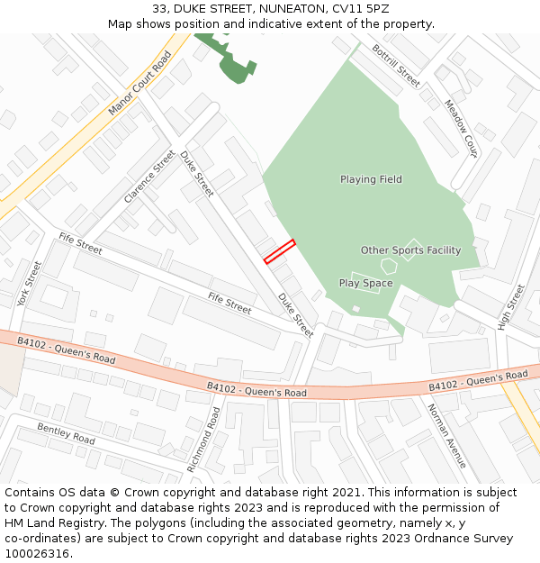 33, DUKE STREET, NUNEATON, CV11 5PZ: Location map and indicative extent of plot