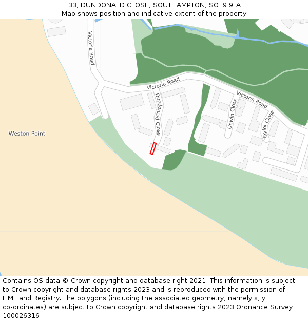 33, DUNDONALD CLOSE, SOUTHAMPTON, SO19 9TA: Location map and indicative extent of plot