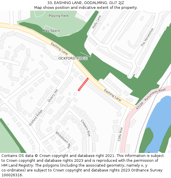 33, EASHING LANE, GODALMING, GU7 2JZ: Location map and indicative extent of plot