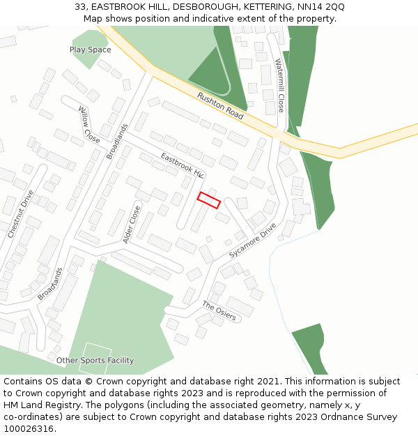 33, EASTBROOK HILL, DESBOROUGH, KETTERING, NN14 2QQ: Location map and indicative extent of plot