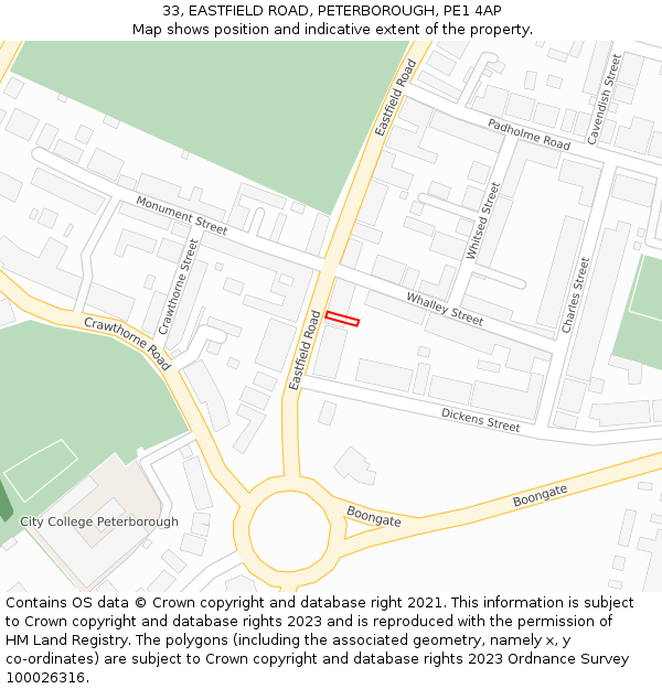 33, EASTFIELD ROAD, PETERBOROUGH, PE1 4AP: Location map and indicative extent of plot