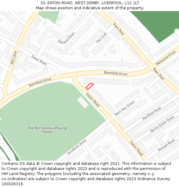 33, EATON ROAD, WEST DERBY, LIVERPOOL, L12 1LT: Location map and indicative extent of plot