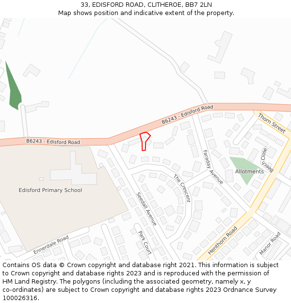33, EDISFORD ROAD, CLITHEROE, BB7 2LN: Location map and indicative extent of plot