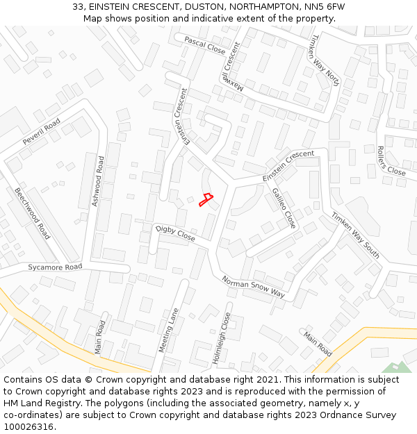 33, EINSTEIN CRESCENT, DUSTON, NORTHAMPTON, NN5 6FW: Location map and indicative extent of plot