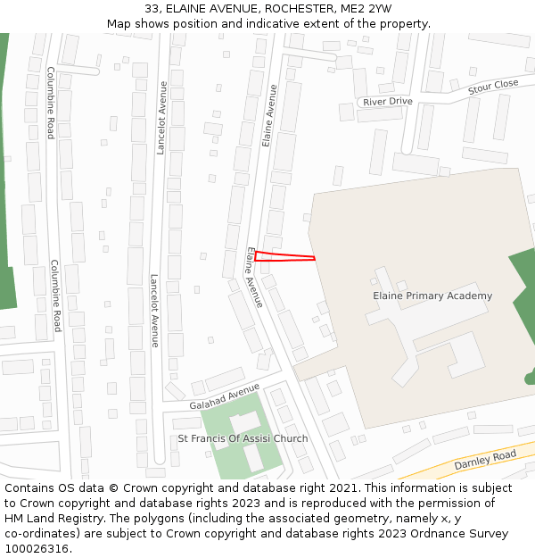 33, ELAINE AVENUE, ROCHESTER, ME2 2YW: Location map and indicative extent of plot