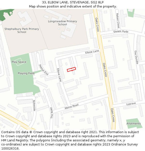 33, ELBOW LANE, STEVENAGE, SG2 8LP: Location map and indicative extent of plot