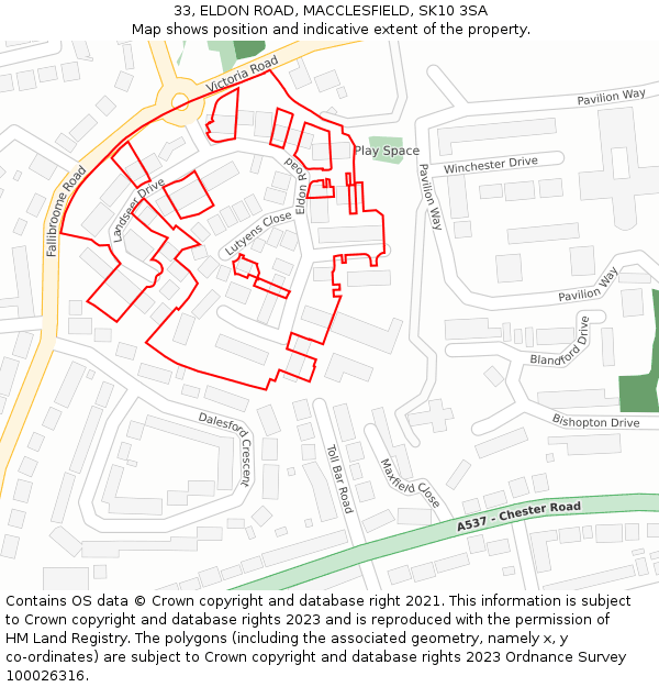 33, ELDON ROAD, MACCLESFIELD, SK10 3SA: Location map and indicative extent of plot