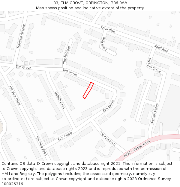 33, ELM GROVE, ORPINGTON, BR6 0AA: Location map and indicative extent of plot