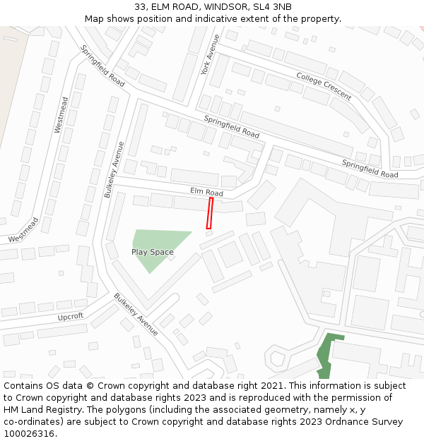 33, ELM ROAD, WINDSOR, SL4 3NB: Location map and indicative extent of plot