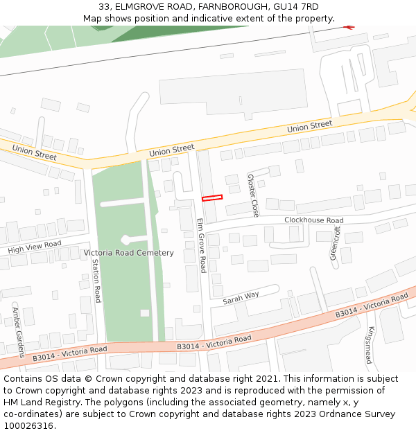 33, ELMGROVE ROAD, FARNBOROUGH, GU14 7RD: Location map and indicative extent of plot