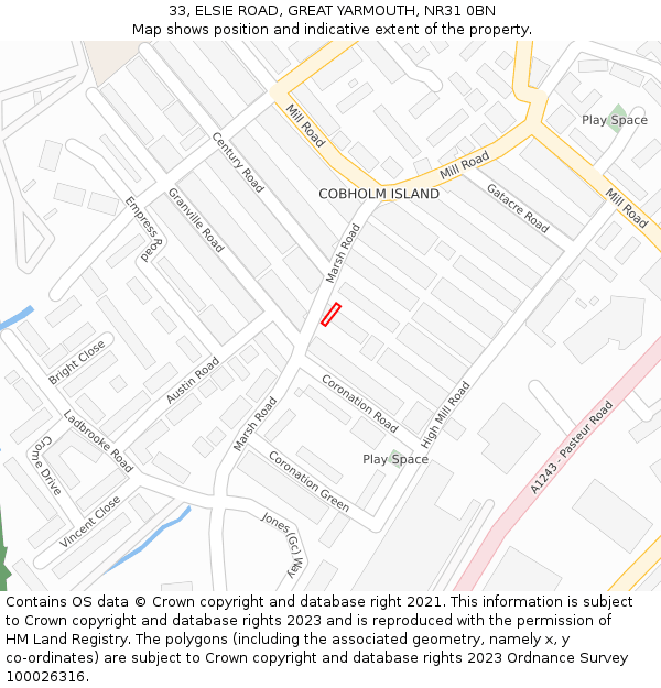 33, ELSIE ROAD, GREAT YARMOUTH, NR31 0BN: Location map and indicative extent of plot