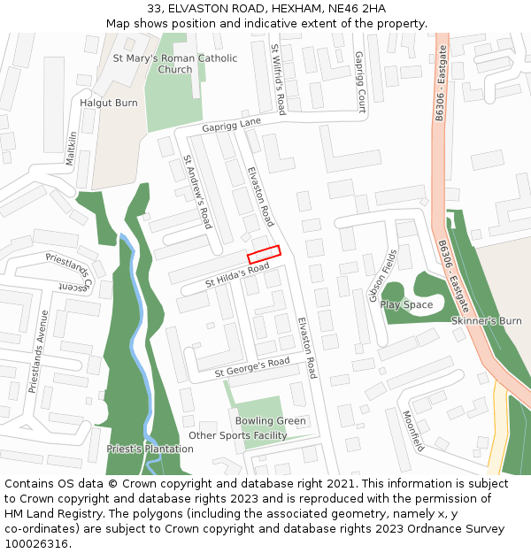 33, ELVASTON ROAD, HEXHAM, NE46 2HA: Location map and indicative extent of plot