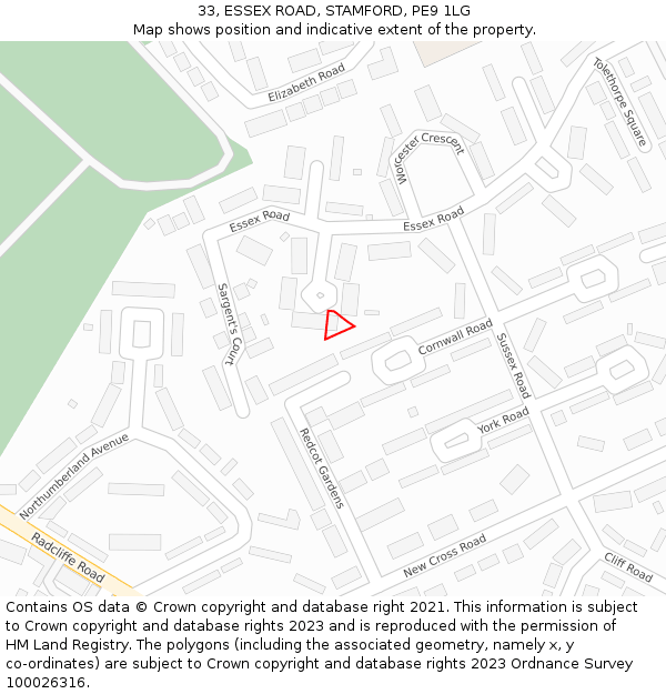 33, ESSEX ROAD, STAMFORD, PE9 1LG: Location map and indicative extent of plot