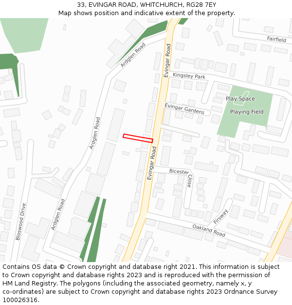 33, EVINGAR ROAD, WHITCHURCH, RG28 7EY: Location map and indicative extent of plot