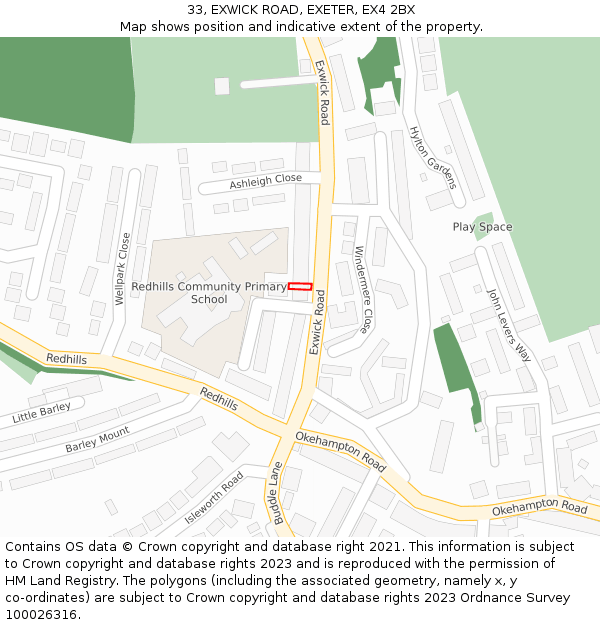 33, EXWICK ROAD, EXETER, EX4 2BX: Location map and indicative extent of plot