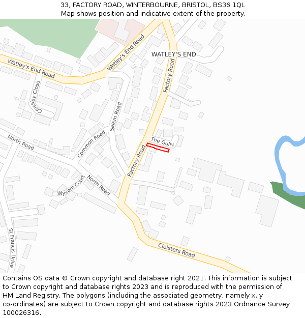 33, FACTORY ROAD, WINTERBOURNE, BRISTOL, BS36 1QL: Location map and indicative extent of plot
