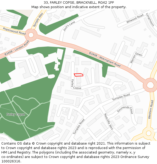 33, FARLEY COPSE, BRACKNELL, RG42 1PF: Location map and indicative extent of plot