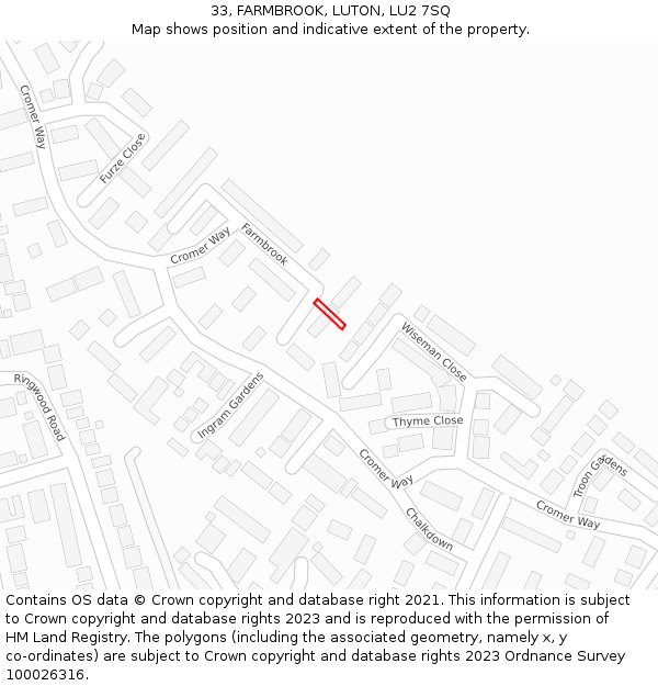 33, FARMBROOK, LUTON, LU2 7SQ: Location map and indicative extent of plot