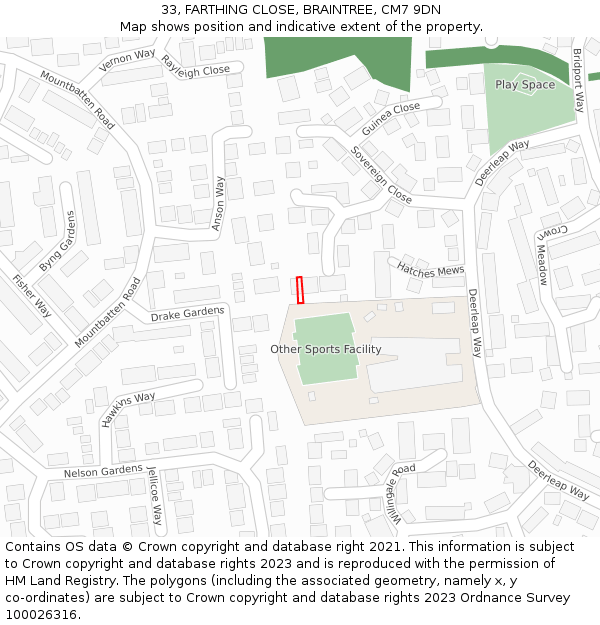 33, FARTHING CLOSE, BRAINTREE, CM7 9DN: Location map and indicative extent of plot