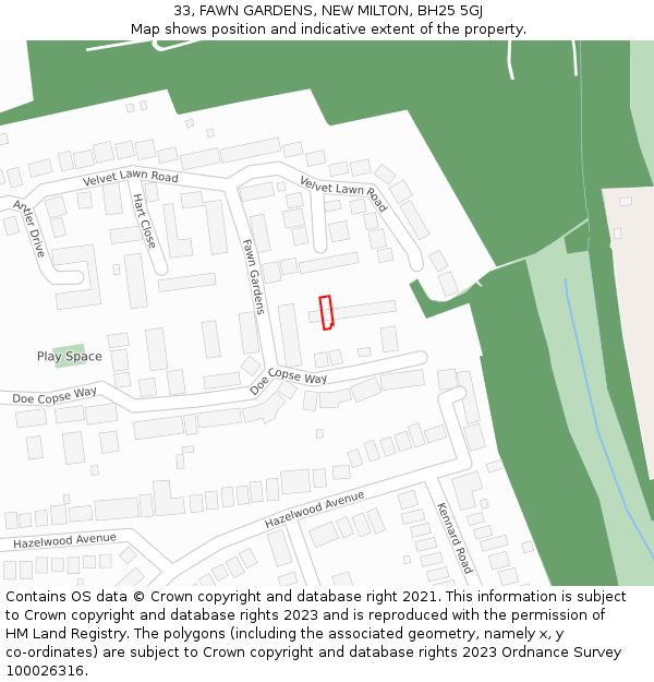33, FAWN GARDENS, NEW MILTON, BH25 5GJ: Location map and indicative extent of plot