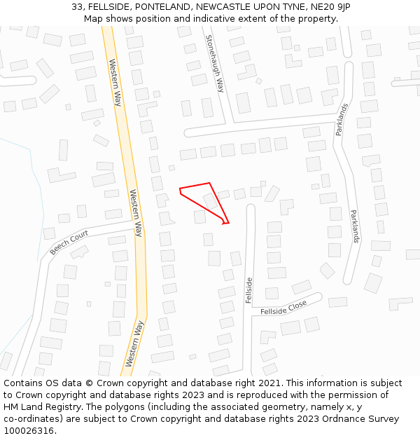 33, FELLSIDE, PONTELAND, NEWCASTLE UPON TYNE, NE20 9JP: Location map and indicative extent of plot