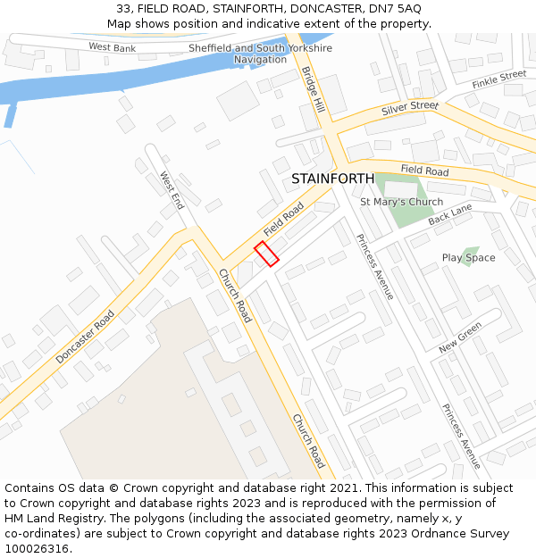 33, FIELD ROAD, STAINFORTH, DONCASTER, DN7 5AQ: Location map and indicative extent of plot