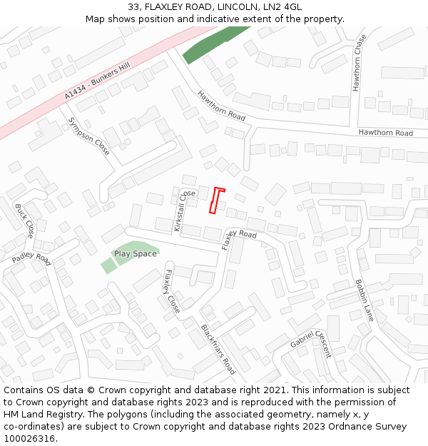 33, FLAXLEY ROAD, LINCOLN, LN2 4GL: Location map and indicative extent of plot