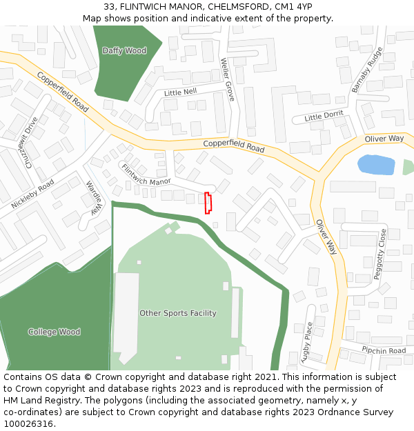 33, FLINTWICH MANOR, CHELMSFORD, CM1 4YP: Location map and indicative extent of plot